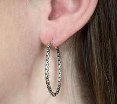 JAI Sterling Silver Signature Box-Chain Oval Hoop Earrings, 1"