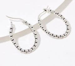 JAI Sterling Silver Signature Box-Chain Oval Hoop Earrings, 1"