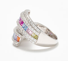 Diamonique Sterling Silver Rainbow CZ Overlapping Ring, Size 10