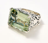 Artisan Crafted Sterling Silver Large Prasiolite Gem Cocktail Ring, sz4