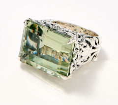 Artisan Crafted Sterling Silver Large Prasiolite Gem Cocktail Ring, sz4