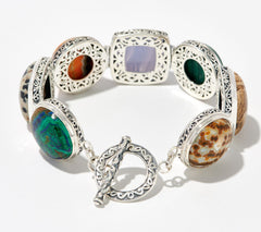 Artisan Crafted Sterling Silver Fancy Cushion Multi-Gemstone Station Bracelet. 7-3/4"