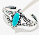 American West Sterling Silver Leaf & Scroll Oval Turquoise Cuff Avg
