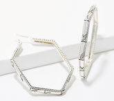 JAI Sterling Silver Geometric Bamboo Textured Hoop Earrings, 2"