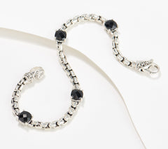 JAI Sterling Silver Box Chain Black Spinel Bracelet, 6-3/4"