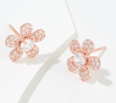 Diamonique Pave Daisy Earrings, 18K Rose Gold-plated Sterling Silver (Copy)