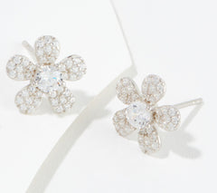 Diamonique Pave Daisy Earrings, Sterling Silver