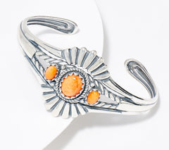 American West Sterling Silver Three Stone Orange Spiny Cuff, 7-1/4"