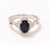 Affinity Gems Oval Cut Black Sapphire&White Zircon Ring, SS, Size 8