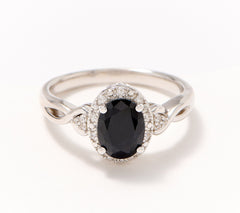 Affinity Gems Oval Cut Black Sapphire&White Zircon Ring, SS, Size 8