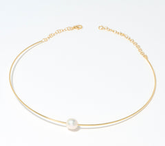 Honora Omega Necklace with Sliding Cultured Ming Pearl, SS 15-1/4"