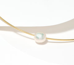 Honora Omega Necklace with Sliding Cultured Ming Pearl, SS 15-1/4"