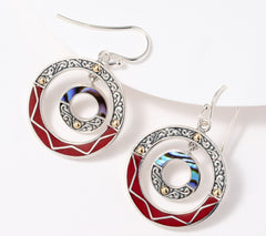 Artisan Crafted Sterling & 18k Accents Abalone & Coral Round Earrings, 1"