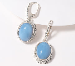 Pendientes artesanales de plata de ley con ópalo azul y cierre de palanca, 3,81 cm
