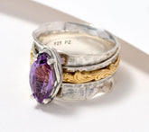 Or Paz Sterling Silver Marquise Amethyst Two-Tone Spinner Ring Size 10
