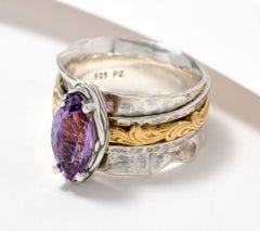 Or Paz Sterling Silver Marquise Amethyst Two-Tone Spinner Ring Size 10