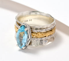 Or Paz Oval Blue Topaz Spinner Ring 925 Silver Two-Tone Size 7