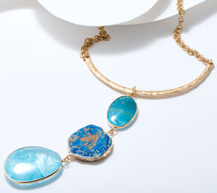 Susan Graver Blue Semi-Precious Three Drop Necklace, Goldtone