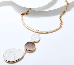 Susan Graver White Semi-Precious Three Drop Necklace, Goldtone