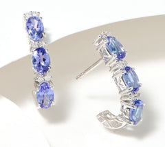 Affinity Gems Oval Cut 3-Stone J Hoop Earrings, 14K White Gold