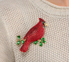 Joan Rivers Cardinal on Holly Branch Pin