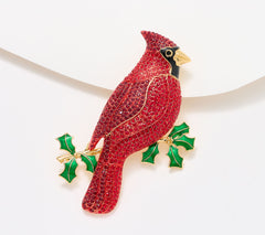 Joan Rivers Cardinal on Holly Branch Pin