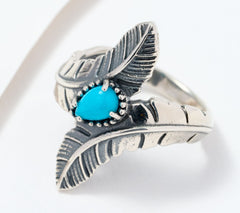 American West Sterling Silver Feather Blue Turquoise Ring Size 9