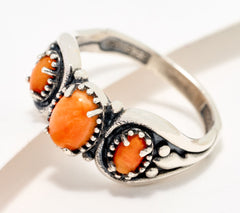 Anillo de plata de ley del oeste americano con banda ovalada de 3 piedras y espinas, talla 11