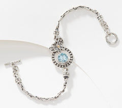 Artisan Crafted Sterling Silver Butterfly Motif Blue Topaz Bracelet 7-1/4"
