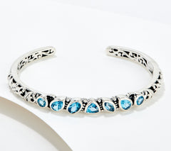 Artisan Crafted Sterling Silver Blue Topaz Hinged Bangle, 6-3/4"