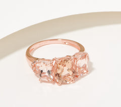 Affinity Gems 3-Stone Cushion Cut Morganite Ring, Sterling, Size 7