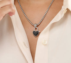 JAI Sterling Silver Pave Heart Lock Cuff and Enhancer, 6-1/4"