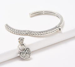 JAI Sterling Silver Pave Heart Lock Cuff and Enhancer, 6-1/4"