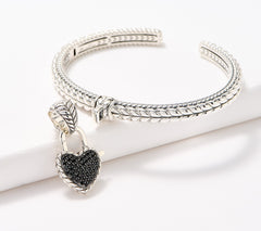 JAI Sterling Silver Pave Heart Lock Cuff and Enhancer, 6-1/4"