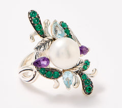 Third Person Cultured Freshwater Pearl & Gemstone Ring, Size 5
