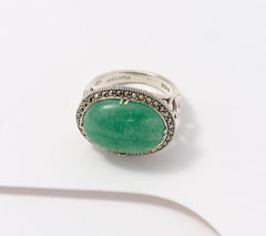 Solvar Sterling Silver Green Aventurine & Marcasite Ring, Size 8