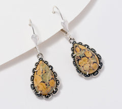 Pendientes de plata de ley del oeste americano con jaspe leopardo y pera, cierre de palanca, 3,5 cm