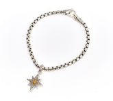 JAI Sterling Silver 3.7mm Box-Chain Pave Citrine Star Charm Bracelet, 6-1/4"