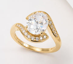 Diamonique Center Stone Bypass Sterling Silver Gold-Clad Ring Size 7