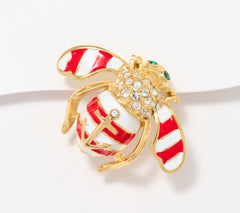 Joan Rivers Red and White Striped Anchor Bee Pin, 1"