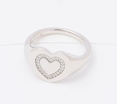 Affinity Rhodium-plated Sterling Silver Heart Signet Ring, Size 6