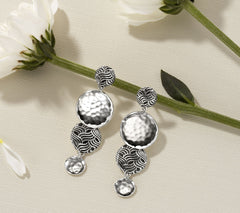 JAI Sterling Silver Wave & Hammered Disk Earrings, 1-3/4"