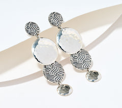 JAI Sterling Silver Wave & Hammered Disk Earrings, 1-3/4"
