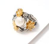 Anillo de plata de ley con perla cultivada floral revestido en oro de Or Paz, talla 8