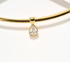 Diamonique Italia Gold-Over SS Pear-Cut Omega Necklace, 18"