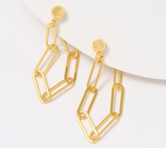 UltraFine 950 Silver PaperClip Chain 1 1/4" Hoop Earrings 18K Gold Plated