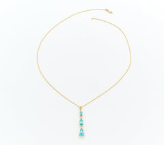 3.70ct Blue Zircon & Diamond Pendant 14K Gold 18” Rope Chain