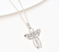 Fado Sterling Silver Celtic Angel Pendant with 18" Chain, Clear