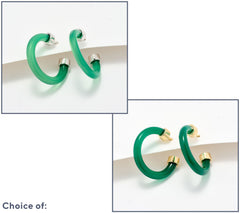 Affinity Gems Carved Opaque Green Agate Gold-Over SS Hoop Earrings
