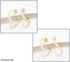 Affinity Gems Carved Opaque White Gemstone 3/4" Gold-Over SS Hoop Earrings